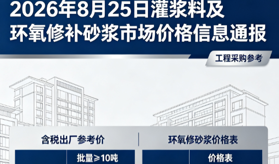 什运乡2026年8月25日灌浆料及环氧修补砂浆市场价格信息通报